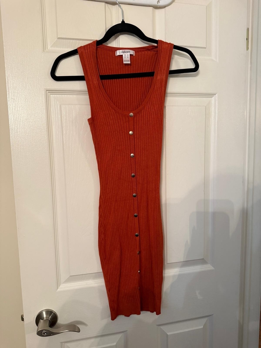 Revamped Ribbed Button Tank Mini Dress in Rust